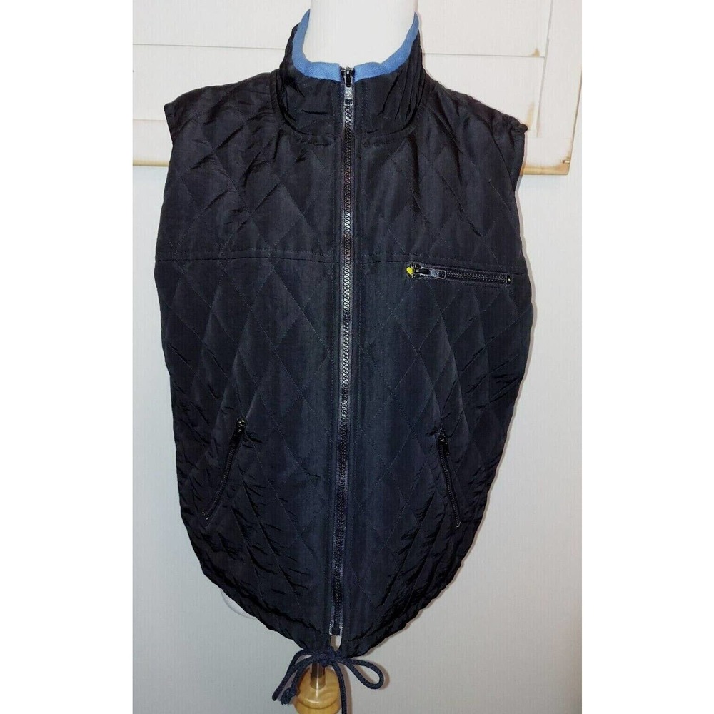 Vittadini Sport Size M Black Nylon Vest Jacket Women's Zip Front Yellow Lining